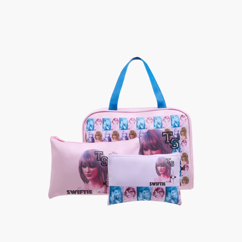 LIFESTYLE طقم حقائب تجميلية وردية من تايلور سويفت مكون من 3 قطع للفتيات - Image 1